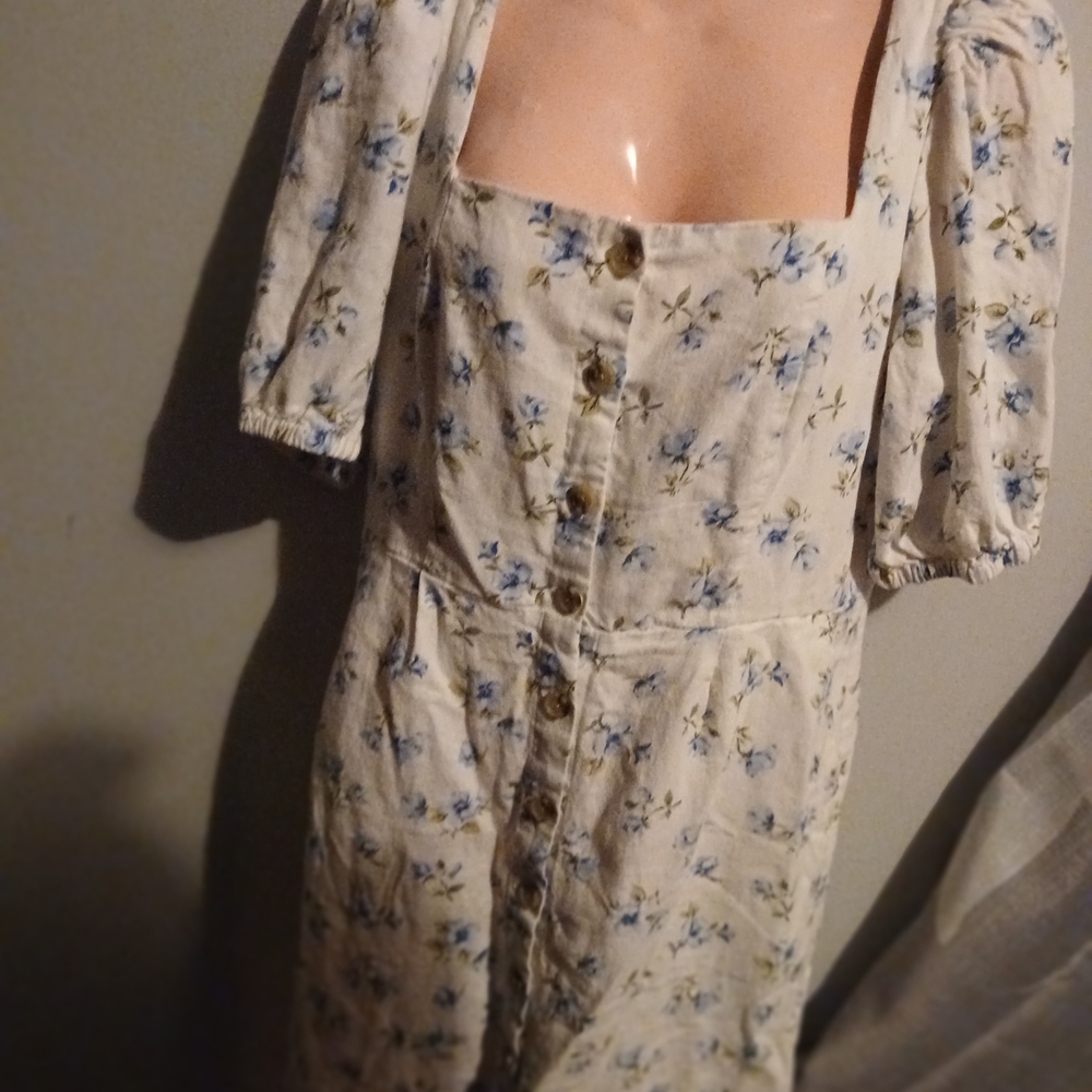 Old Navy Cream and Blue Floral Midi Dress